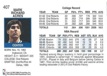 1991-92 Hoops Mark Acres #407 card back image