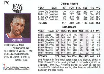 1991-92 Hoops Mark West #170 card back image