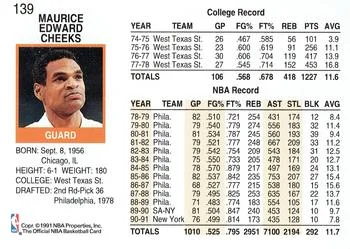 1991-92 Hoops Maurice Cheeks #139 card back image