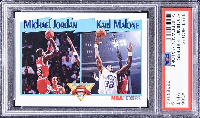 1991-92 Hoops Michael Jordan/Karl Malone Scoring Leaders #306 card image