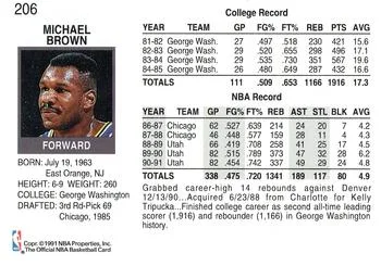 1991-92 Hoops Mike Brown #206 card back image