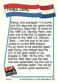 1991-92 Hoops Patrick Ewing USA #577 card back image