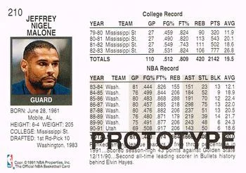 1991-92 Hoops Jeff Malone PROTO [Prototypes] Prototypes #210 card back image