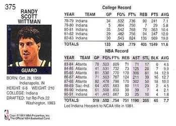 1991-92 Hoops Randy Wittman #375 card back image