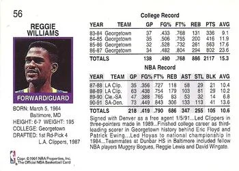 1991-92 Hoops Reggie Williams #56 card back image