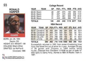 1991-92 Hoops Ron Harper #93 card back image