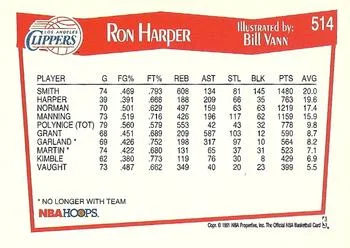 1991-92 Hoops Ron Harper TC #514 card back image