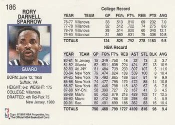 1991-92 Hoops Rory Sparrow #186 card back image