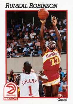 1991-92 Hoops Rumeal Robinson UER: Back says 11th pick in 1990 #5 card image