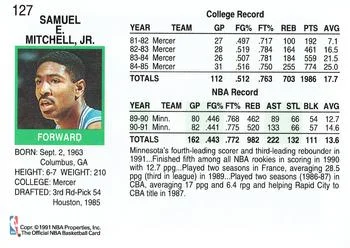 1991-92 Hoops Sam Mitchell #127 card back image