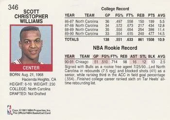 1991-92 Hoops Scott Williams #346 card back image