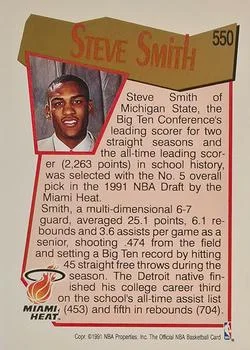 1991-92 Hoops Steve Smith Draft Picks #550 card back image