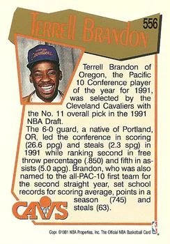 1991-92 Hoops Terrell Brandon Draft Picks #556 card back image