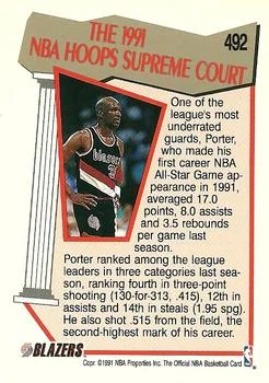 1991-92 Hoops Terry Porter SC #492 card back image