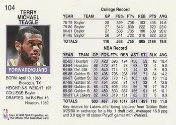 1991-92 Hoops Terry Teagle #104 card back image