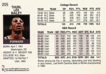 1991-92 Hoops Thurl Bailey #205 card back image