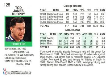1991-92 Hoops Tod Murphy #128 card back image