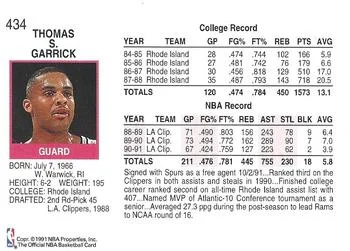 1991-92 Hoops Tom Garrick #434 card back image