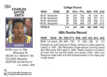 1991-92 Hoops Tony Smith #384 card back image