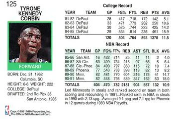 1991-92 Hoops Tyrone Corbin #125 card back image