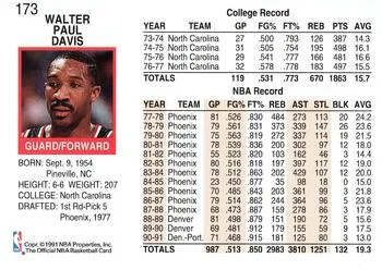 1991-92 Hoops Walter Davis #173 card back image