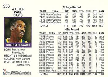 1991-92 Hoops Walter Davis #356 card back image