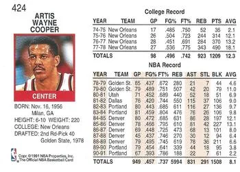 1991-92 Hoops Wayne Cooper #424 card back image