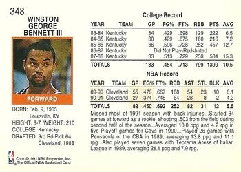 1991-92 Hoops Winston Bennett #348 card back image
