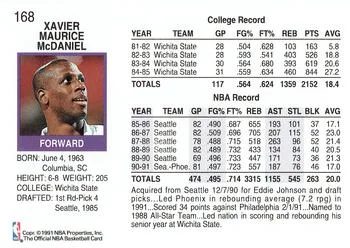 1991-92 Hoops Xavier McDaniel #168 card back image