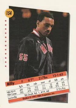 1991-92 SkyBox Billy Thompson #154 card back image