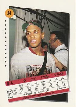 1991-92 SkyBox B.J. Armstrong #34 card back image
