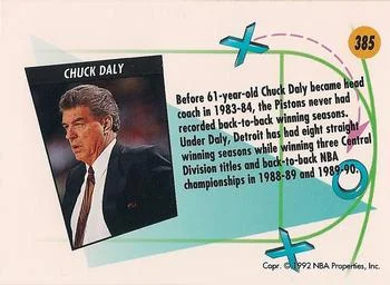 1991-92 SkyBox Chuck Daly CO #385 card back image