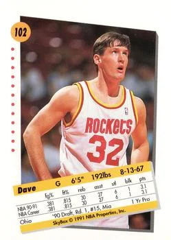 1991-92 SkyBox Dave Jamerson #102 card back image