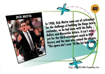 1991-92 SkyBox Dick Motta CO #400 card back image