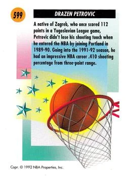 1991-92 SkyBox Drazen Petrovic SS #599 card back image