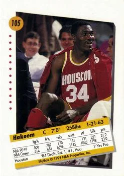 1991-92 SkyBox Hakeem Olajuwon #105 card back image