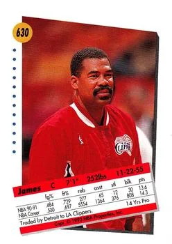 1991-92 SkyBox James Edwards #630 card back image