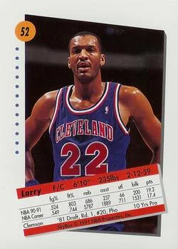 1991-92 SkyBox Larry Nance #52 card back image