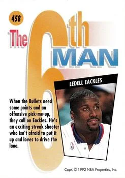 1991-92 SkyBox Ledell Eackles SM #458 card back image