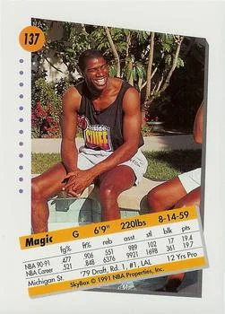 1991-92 SkyBox Magic Johnson #137 card back image