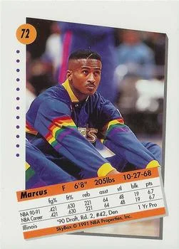 1991-92 SkyBox Marcus Liberty #72 card back image