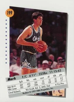 1991-92 SkyBox Mark Acres #199 card back image
