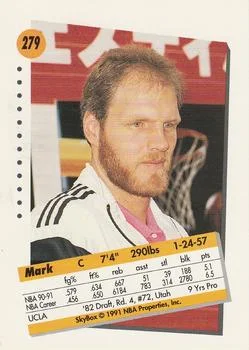 1991-92 SkyBox Mark Eaton #279 card back image