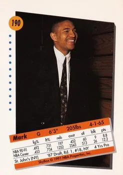 1991-92 SkyBox Mark Jackson #190 card back image