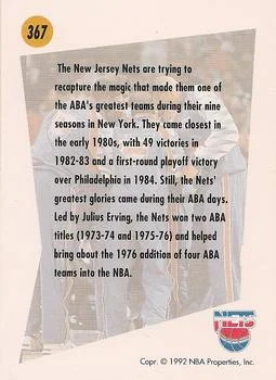 1991-92 SkyBox New Jersey Nets TC #367 card back image