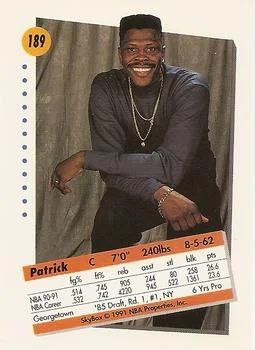 1991-92 SkyBox Patrick Ewing #189 card back image