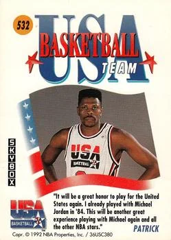 1991-92 SkyBox Patrick Ewing USA #532 card back image