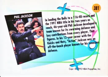 1991-92 SkyBox Phil Jackson CO #381 card back image