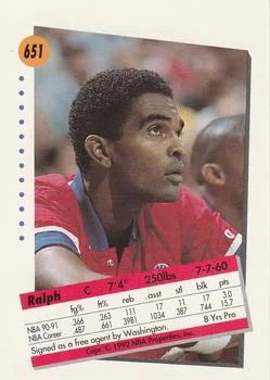 1991-92 SkyBox Ralph Sampson #651 card back image