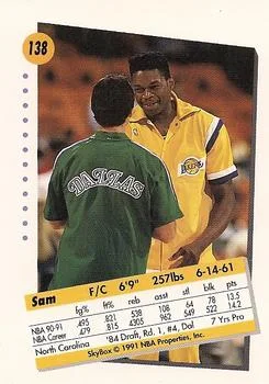 1991-92 SkyBox Sam Perkins #138 card back image